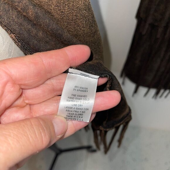 Womens Jacket Pant Set Size Medium Brown Fringed Yoga Open Front Long Sleeve USA - Picture 3 of 9